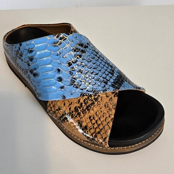 Ganni Snake Effect Crossover Sandals Multi Color Brown Blue Slide Size 37 US 7 - Picture 10 of 10